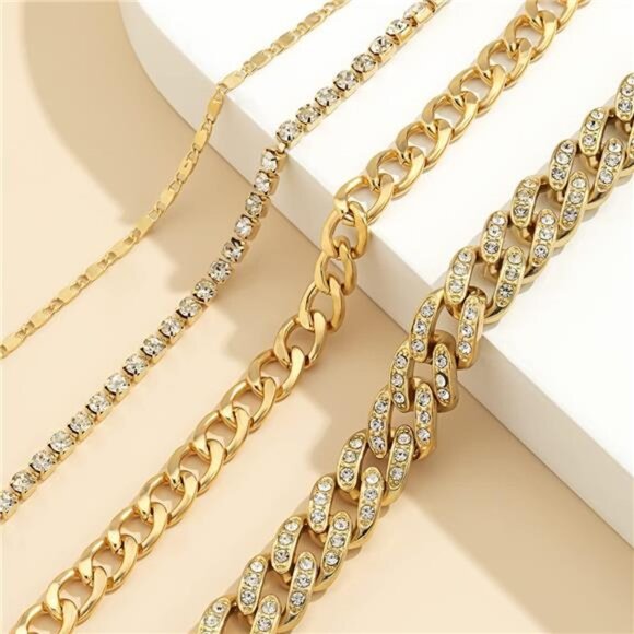 4-Piece Chunky Cuban Link Bracelet Set – Adjustable Layered Gold Bracelets - Picture 3 of 5